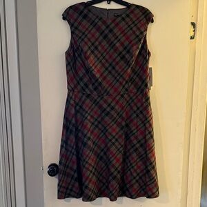 Maggy London Checkered Midi Dress in Black, Red, and Gray